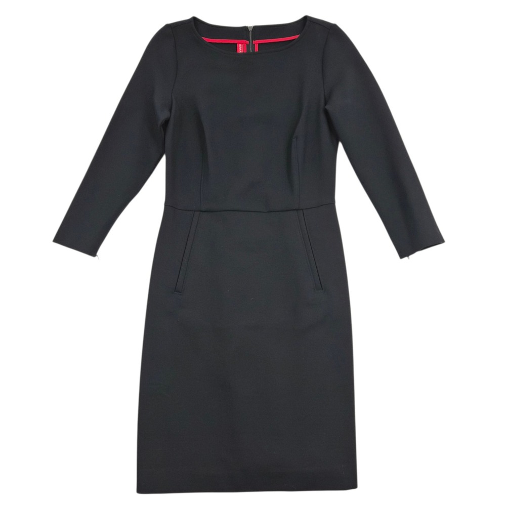 Spanx Womens Black Ponte Sheath Dress 3/4‎ Sleeve Scoop Neck Pockets XS